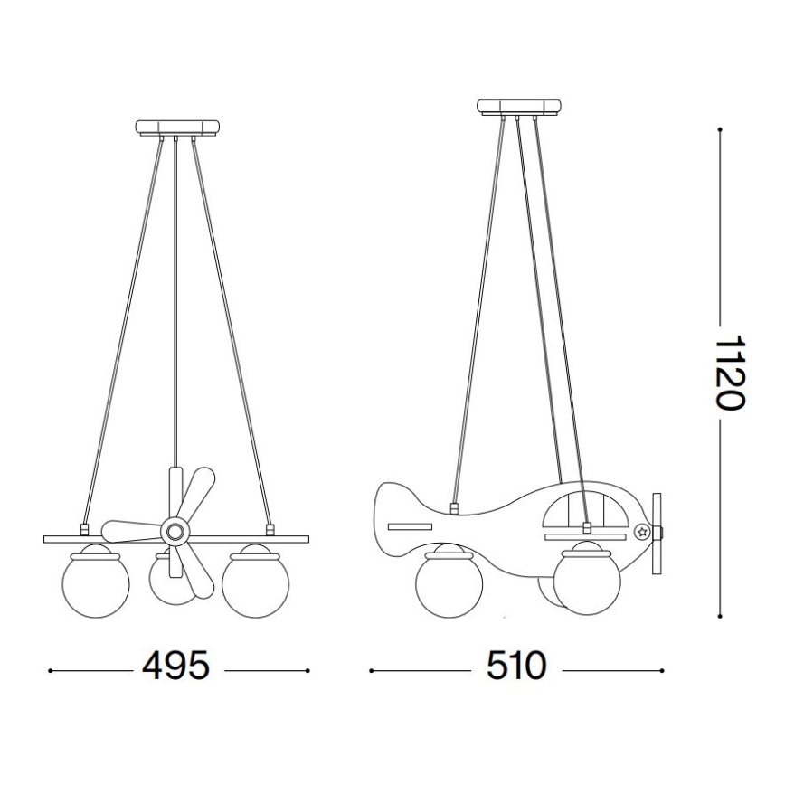 Ideal Lux - Hängande ljuskrona med textilsladd för barn AVION 3xE27/28W/230V blå