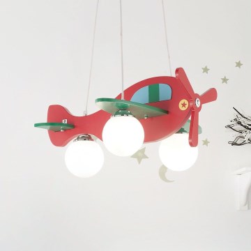 Ideal Lux - Hängande ljuskrona med textilsladd för barn AVION 3xE27/28W/230V röd