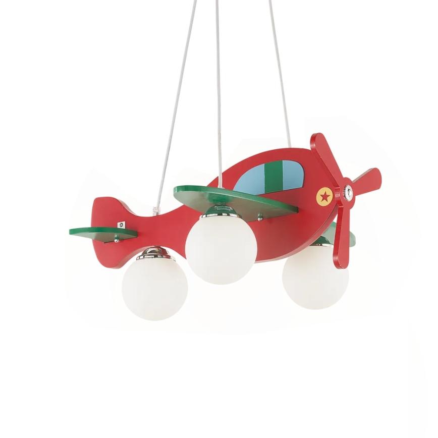 Ideal Lux - Hängande ljuskrona med textilsladd för barn AVION 3xE27/28W/230V röd