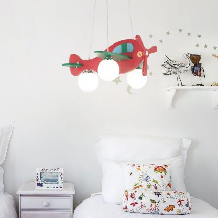 Ideal Lux - Hängande ljuskrona med textilsladd för barn AVION 3xE27/28W/230V röd