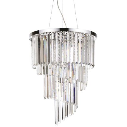 Ideal Lux - Kristallkrona med textilsladd CARLTON 12xE14/40W/230V diameter 50 cm skinande krom