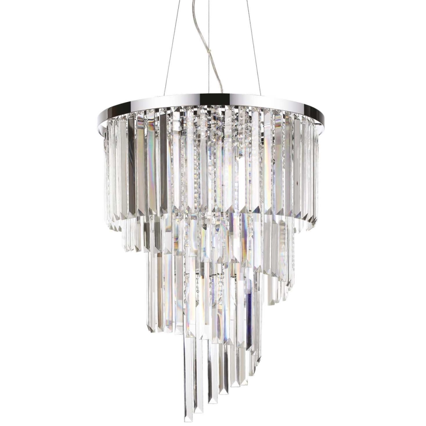 Ideal Lux - Kristallkrona med textilsladd CARLTON 12xE14/40W/230V diameter 50 cm skinande krom