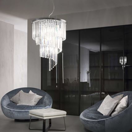 Ideal Lux - Kristallkrona med textilsladd CARLTON 12xE14/40W/230V diameter 50 cm skinande krom