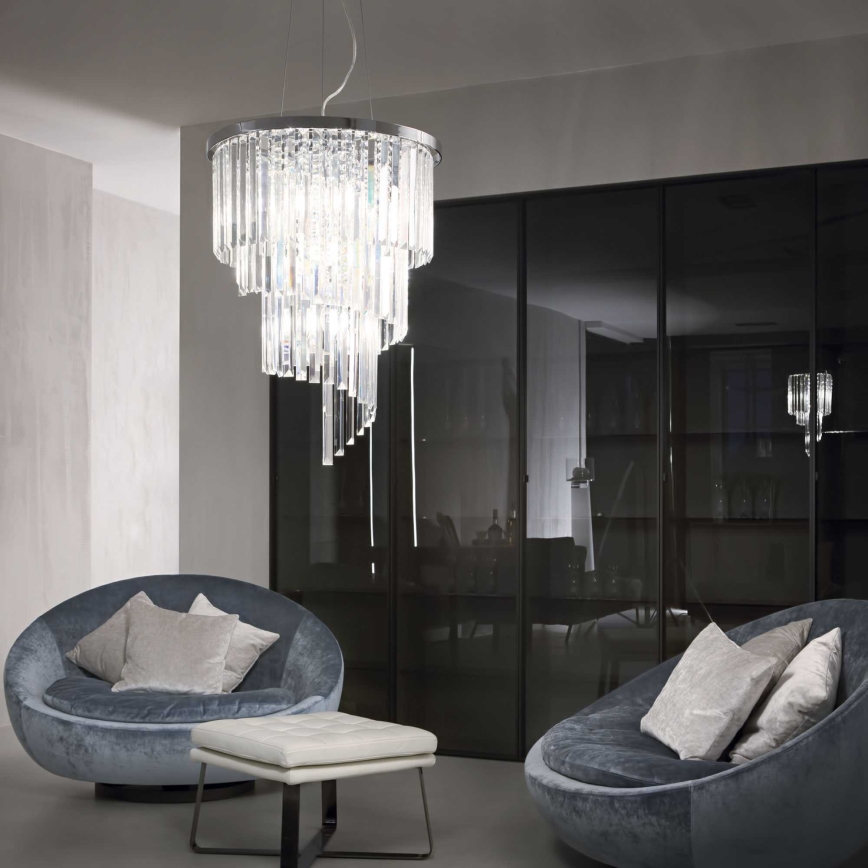 Ideal Lux - Kristallkrona med textilsladd CARLTON 12xE14/40W/230V diameter 50 cm skinande krom