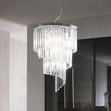 Ideal Lux - Kristallkrona med textilsladd CARLTON 12xE14/40W/230V diameter 50 cm skinande krom