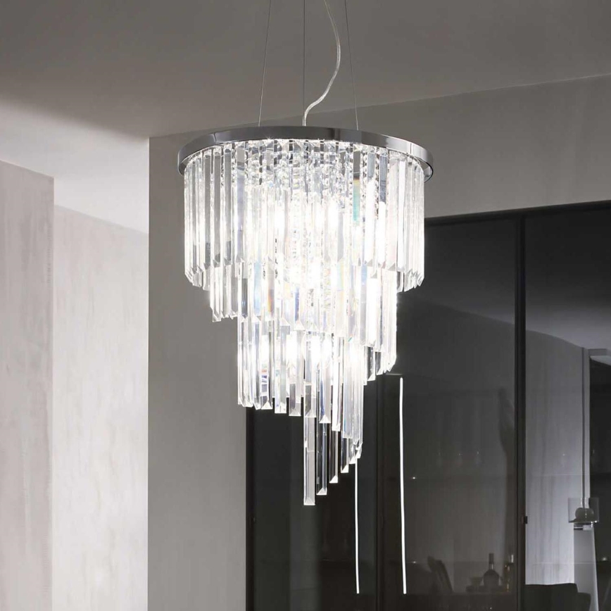 Ideal Lux - Kristallkrona med textilsladd CARLTON 12xE14/40W/230V diameter 50 cm skinande krom