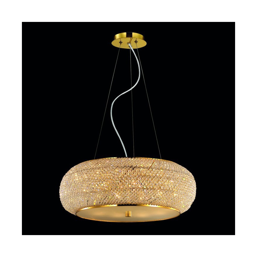 Ideal Lux - Kristallkrona med textilsladd PASHA 10xE14/40W/230V diameter 55 cm guld