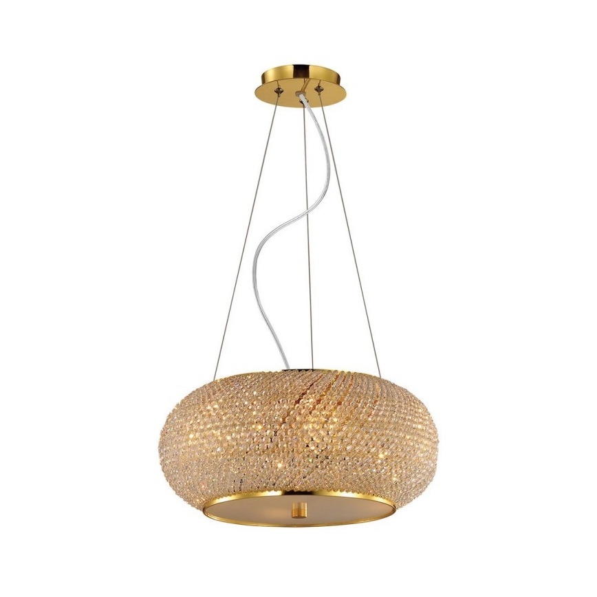 Ideal Lux - Kristallkrona med textilsladd PASHA 14xE14/40W/230V diameter 65 cm guld
