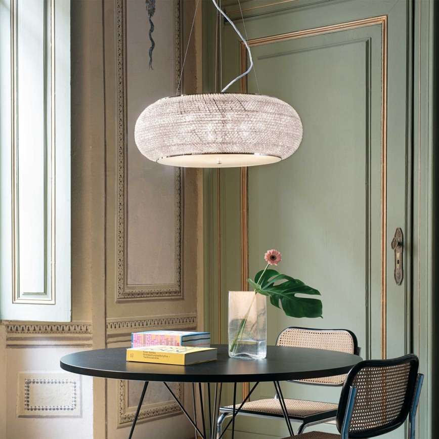 Ideal Lux - Kristallkrona med textilsladd PASHA 14xE14/40W/230V diameter 65 cm skinande krom