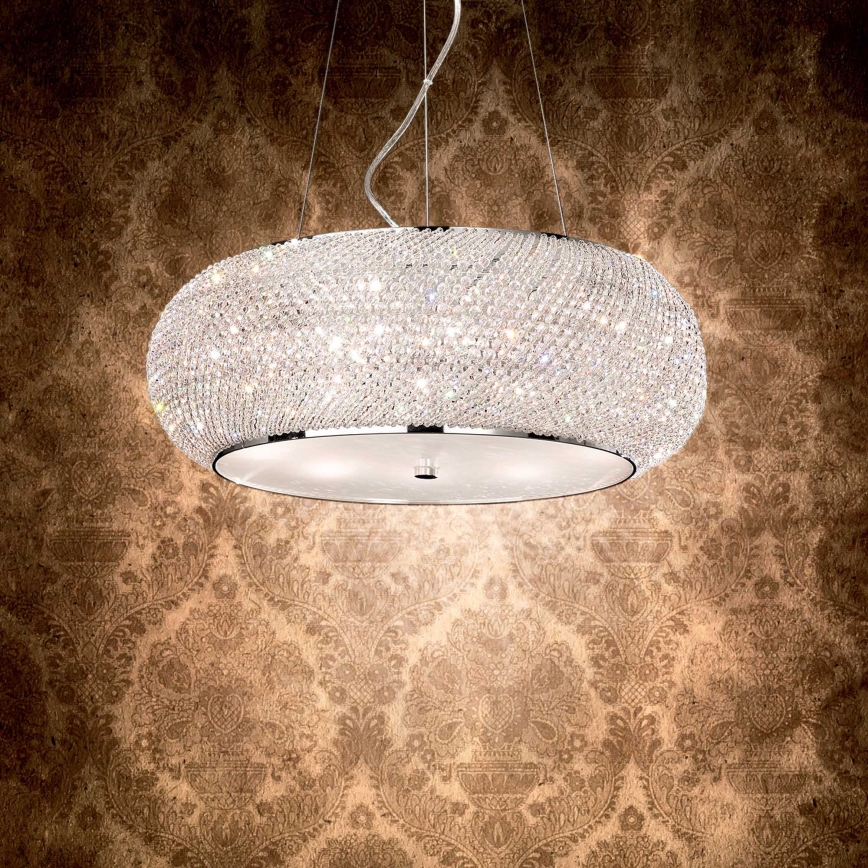 Ideal Lux - Kristallkrona med textilsladd PASHA 14xE14/40W/230V diameter 65 cm skinande krom
