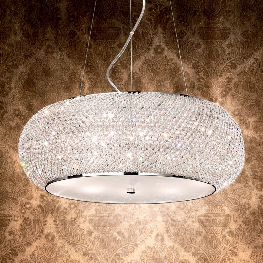 Ideal Lux - Kristallkrona med textilsladd PASHA 6xE14/40W/230V diameter 40 cm skinande krom