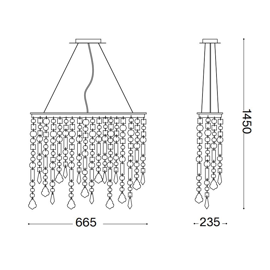 Ideal Lux - Kristallkrona med textilsladd RAIN 5xE14/40W/230V genomskinlig
