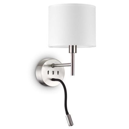 Ideal Lux - LED Flexibel lampa med monteringsfäste KIT UP 1xE27/42W + LED/3W/230V CRI 90 USB skinande krom
