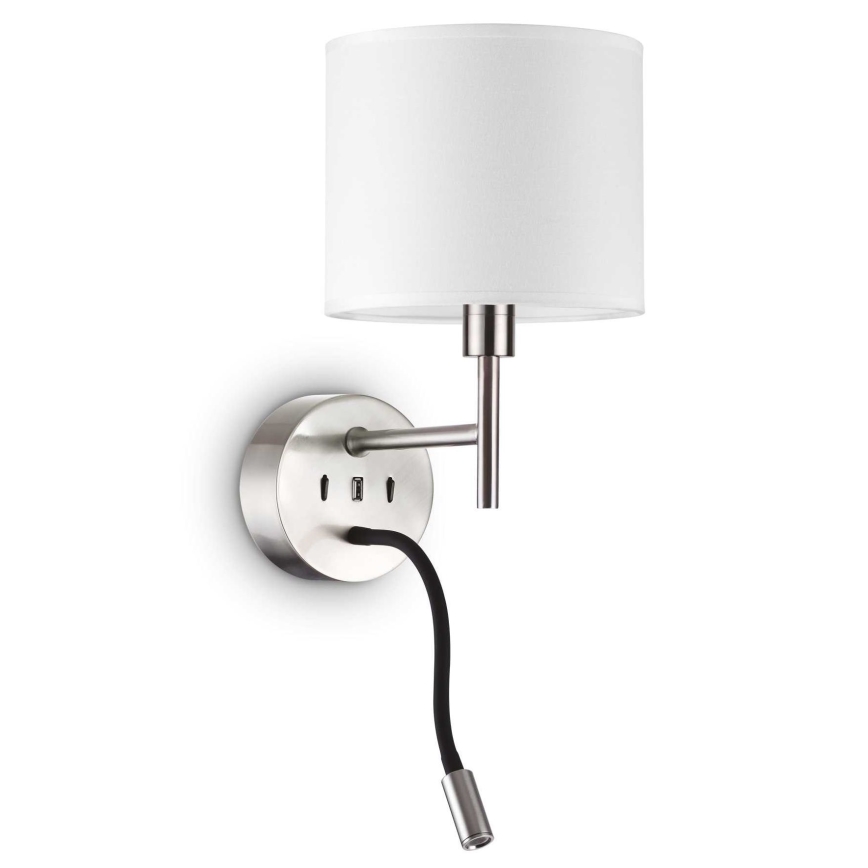 Ideal Lux - LED Flexibel lampa med monteringsfäste KIT UP 1xE27/42W + LED/3W/230V CRI 90 USB skinande krom