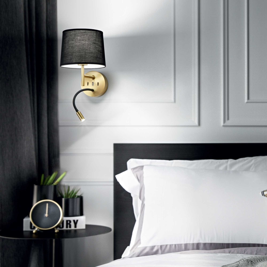 Ideal Lux - LED Flexibel lampa med monteringsfäste KIT 1xE27/42W + LED/3W/230V CRI 90 USB guld