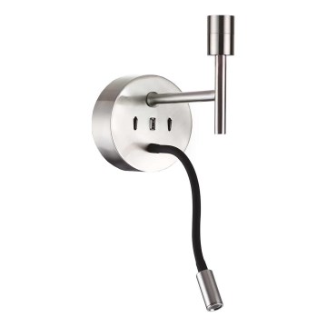Ideal Lux - LED Flexibel lampa med monteringsfäste KIT UP 1xE27/42W + LED/3W/230V CRI 90 USB skinande krom