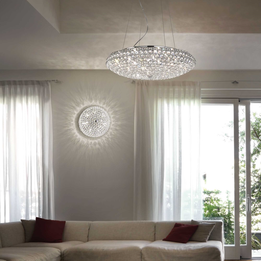 Ideal Lux - LED kristallkrona med textilsladd KING 12xG9/3W/230V diameter 65 cm skinande krom