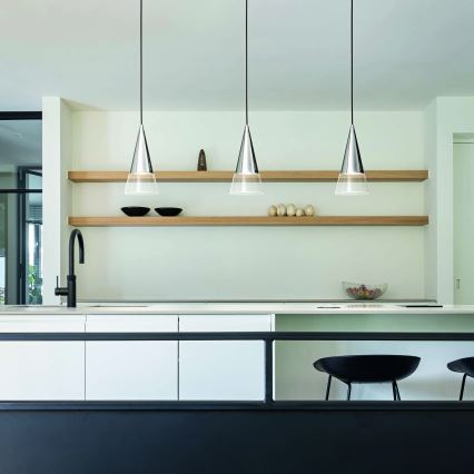 Ideal Lux - LED ljuskrona med textilsladd CONO 1xGU10/7W/230V diameter 15 cm CRI 90 matt krom