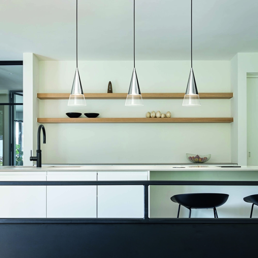 Ideal Lux - LED ljuskrona med textilsladd CONO 1xGU10/7W/230V diameter 15 cm CRI 90 matt krom