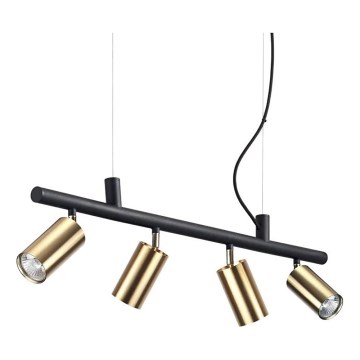 Ideal Lux - LED ljuskrona med textilsladd DYNAMITE 4xGU10/7W/230V CRI 90 svart/mässing