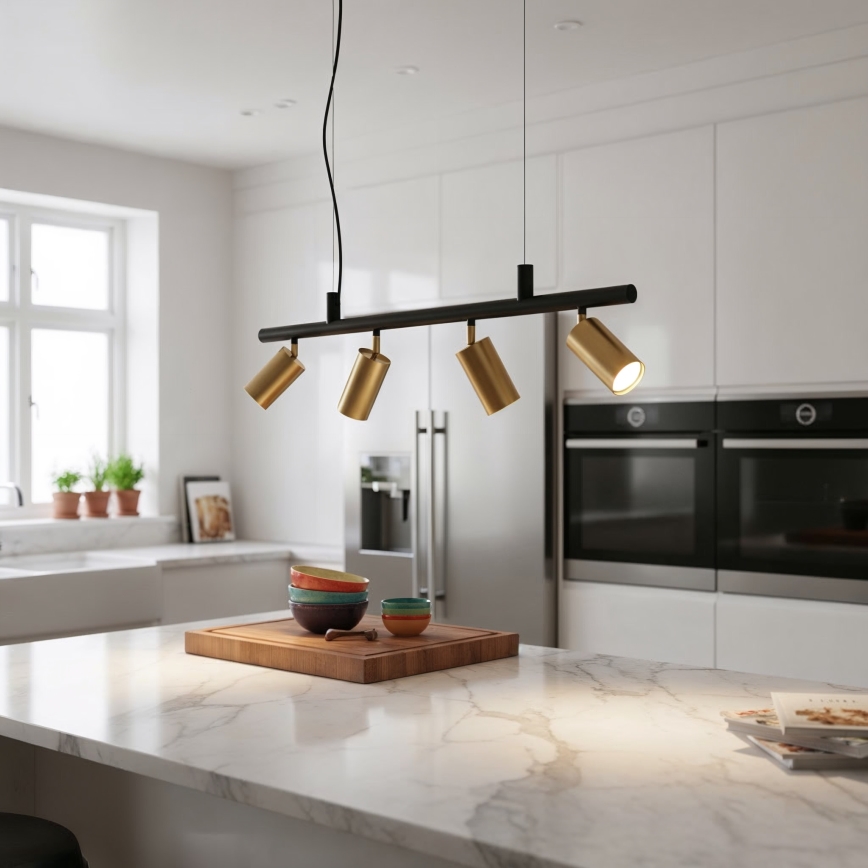 Ideal Lux - LED ljuskrona med textilsladd DYNAMITE 4xGU10/7W/230V CRI 90 svart/mässing