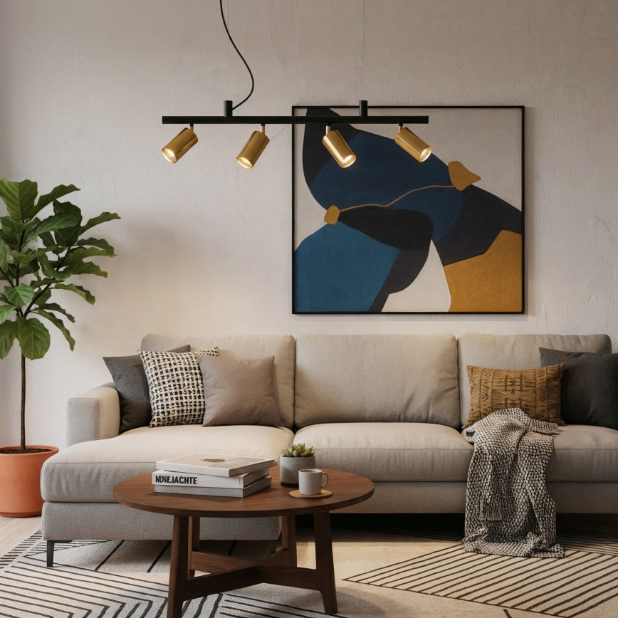 Ideal Lux - LED ljuskrona med textilsladd DYNAMITE 4xGU10/7W/230V CRI 90 svart/mässing