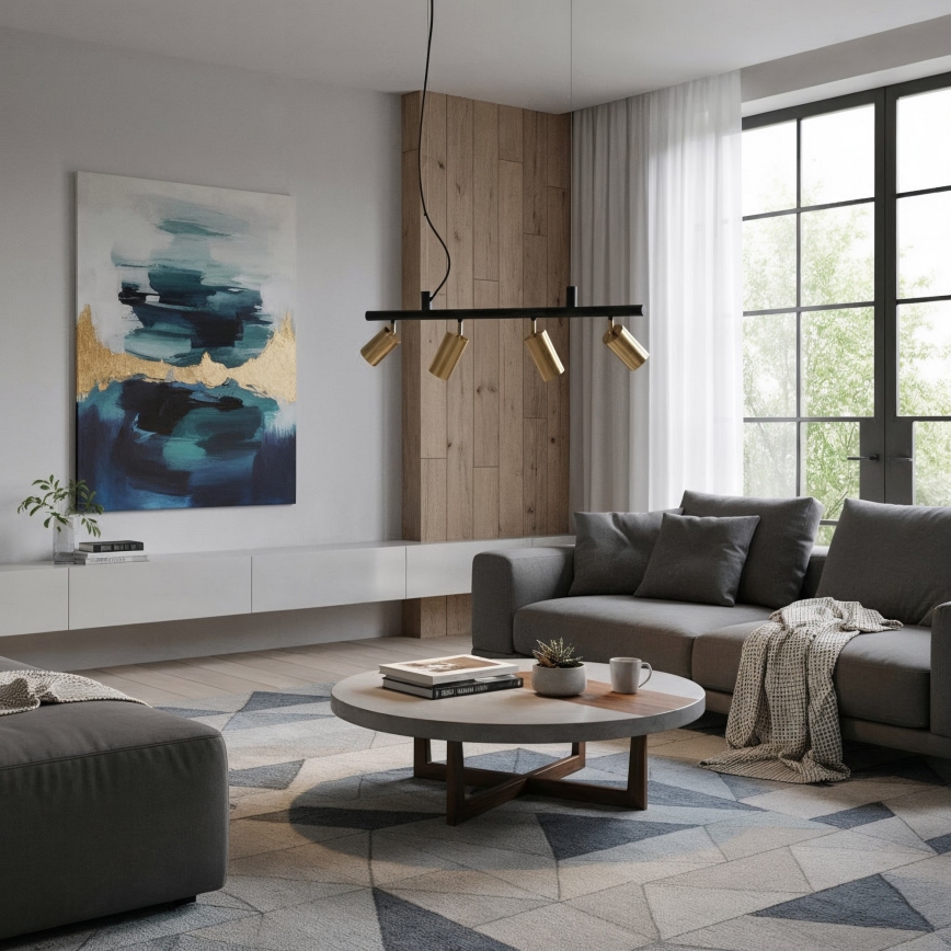 Ideal Lux - LED ljuskrona med textilsladd DYNAMITE 4xGU10/7W/230V CRI 90 svart/mässing