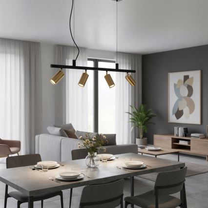 Ideal Lux - LED ljuskrona med textilsladd DYNAMITE 4xGU10/7W/230V CRI 90 svart/mässing