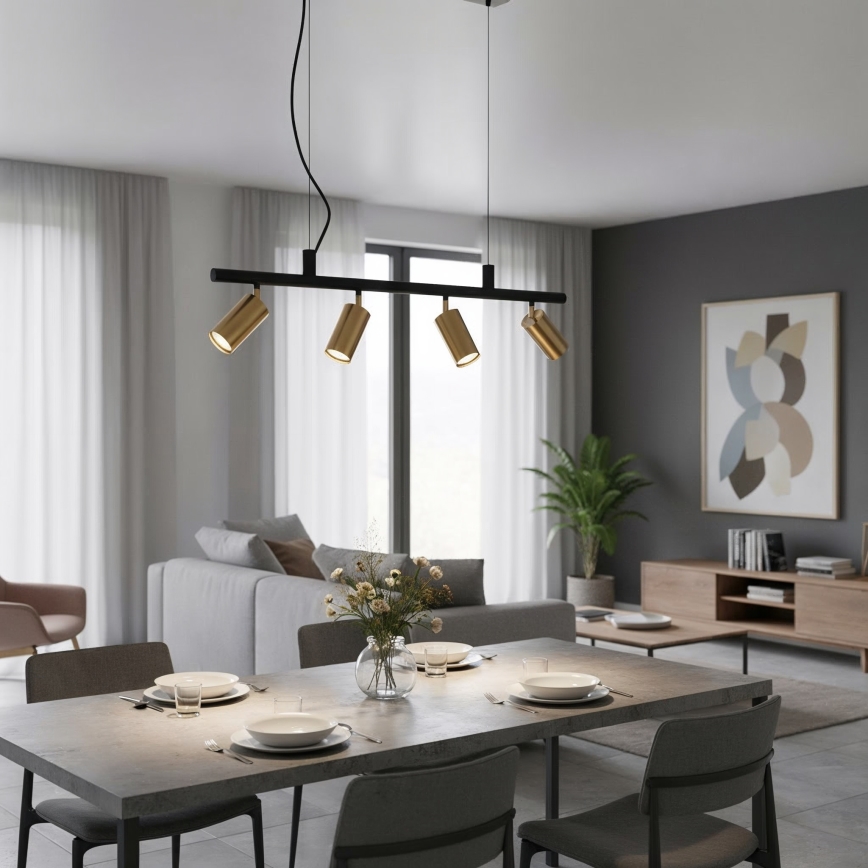 Ideal Lux - LED ljuskrona med textilsladd DYNAMITE 4xGU10/7W/230V CRI 90 svart/mässing