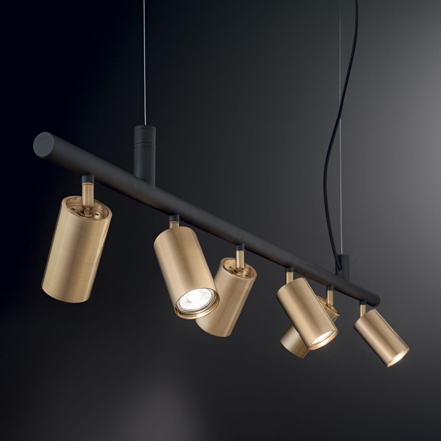 Ideal Lux - LED ljuskrona med textilsladd DYNAMITE 6xGU10/7W/230V CRI 90 svart/mässing