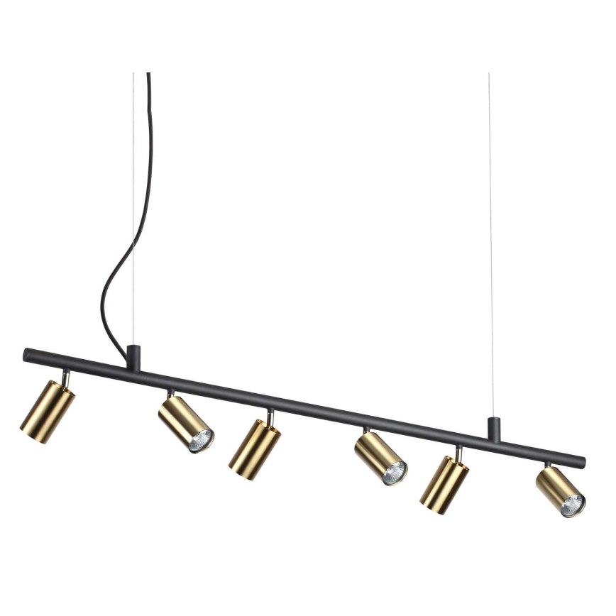 Ideal Lux - LED ljuskrona med textilsladd DYNAMITE 6xGU10/7W/230V CRI 90 svart/mässing