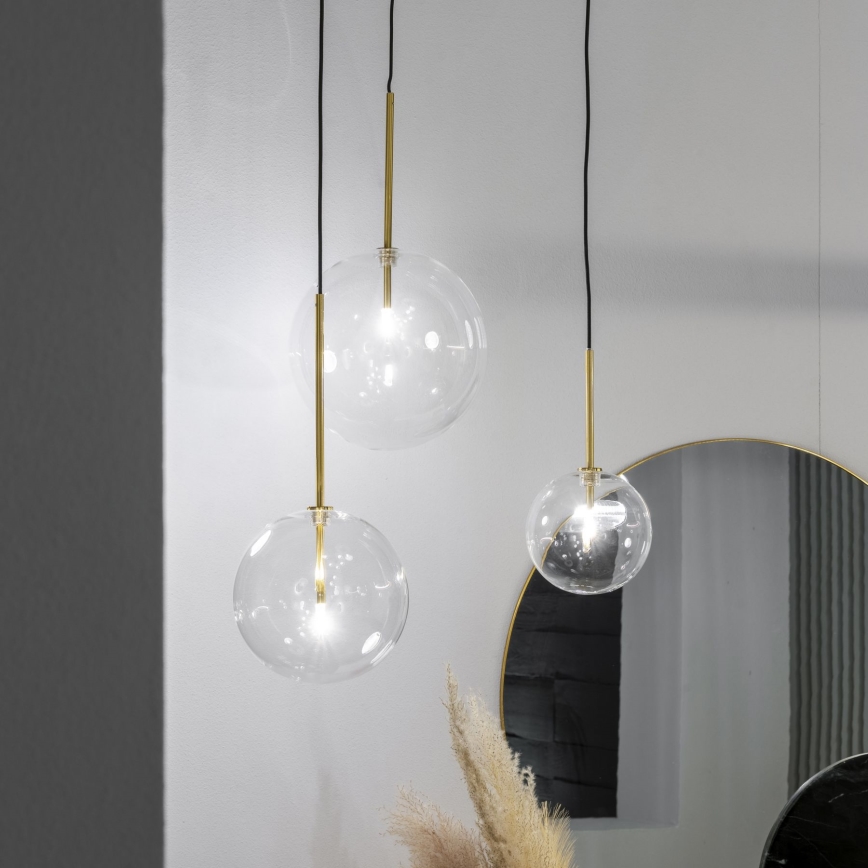 Ideal Lux - LED ljuskrona med textilsladd EQUINOXE 1xG4/2W/230V diameter 15 cm mässing/genomskinlig