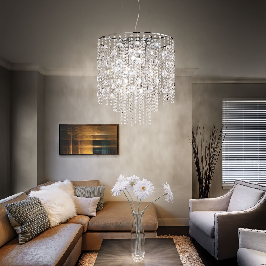 Ideal Lux - LED kristallkrona med textilsladd EVASIONE 10xG9/3W/230V diameter 51 cm skinande krom