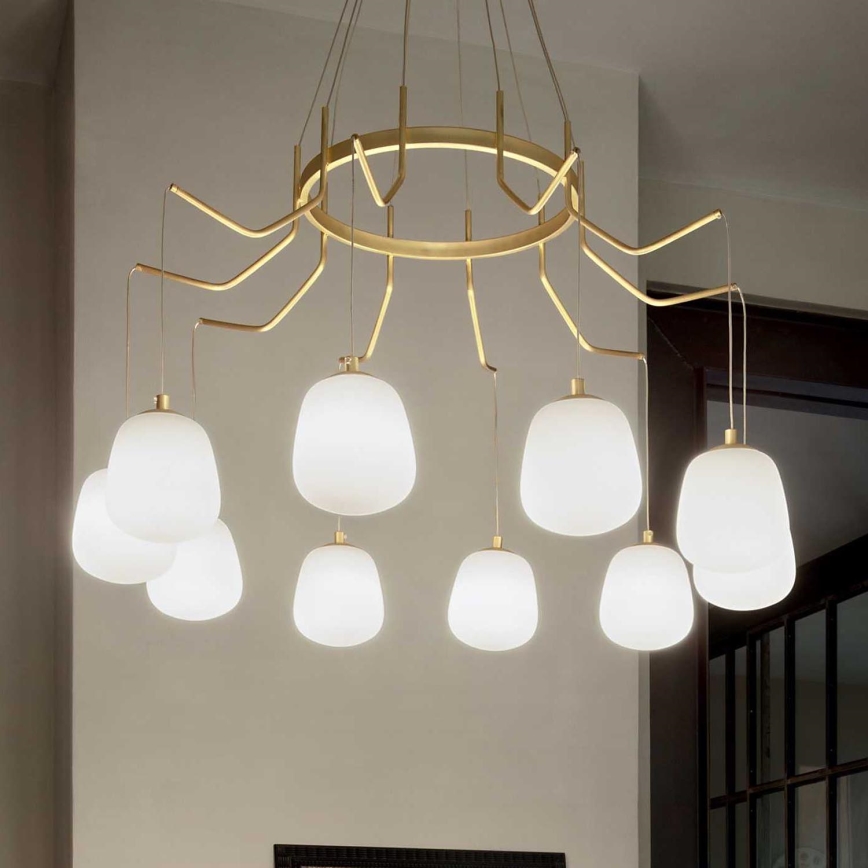 Ideal Lux - LED ljuskrona med textilsladd KAROUSEL 10xG9/3W/230V diameter 82,5 cm mässing