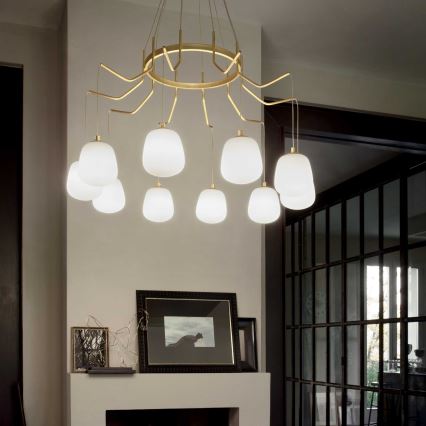 Ideal Lux - LED ljuskrona med textilsladd KAROUSEL 10xG9/3W/230V diameter 82,5 cm mässing