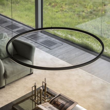 Ideal Lux - LED ljusreglerad ljuskrona på textilsladd ORACLE SLIM LED/43W/230V 3000K diameter 90 cm svart