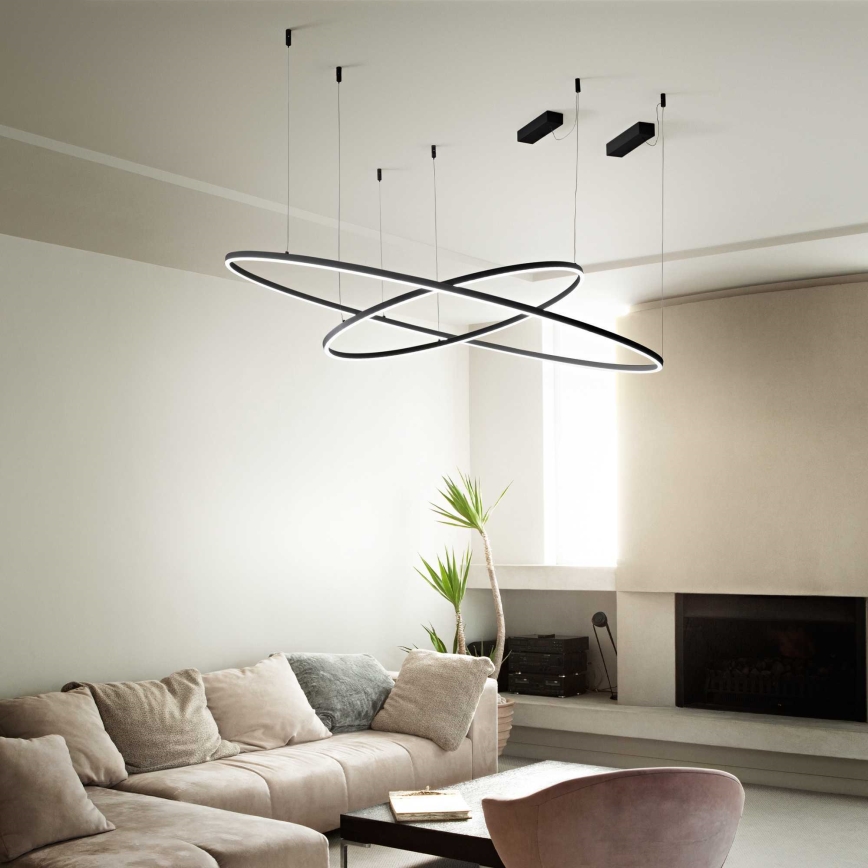 Ideal Lux - LED ljuskrona med textilsladd ORACLE SLIM LED/89W/230V 4000K diameter 150 cm svart