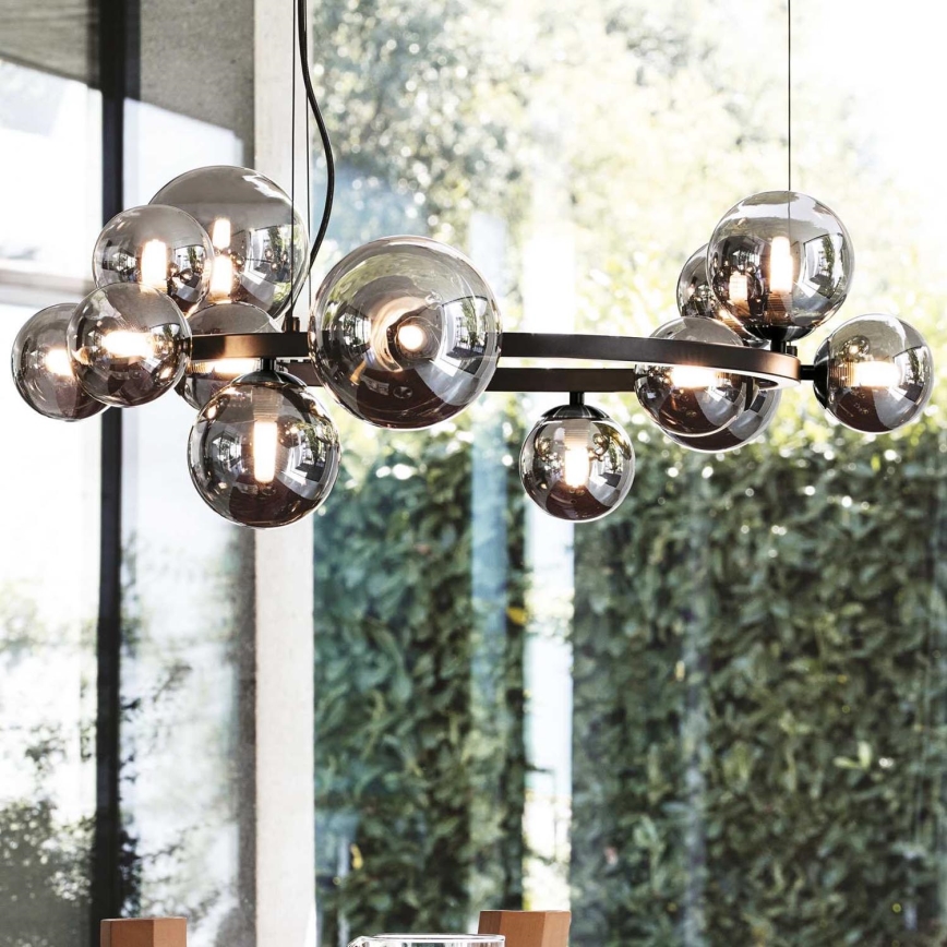 Ideal Lux - LED ljuskrona med textilsladd PERLAGE 11xG9/3W/230V diameter 73 cm svart/rökig
