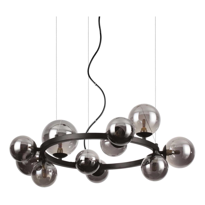 Ideal Lux - LED ljuskrona med textilsladd PERLAGE 11xG9/3W/230V diameter 73 cm svart/rökig