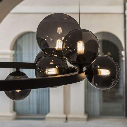 Ideal Lux - LED ljuskrona med textilsladd PERLAGE 11xG9/3W/230V diameter 73 cm svart/rökig