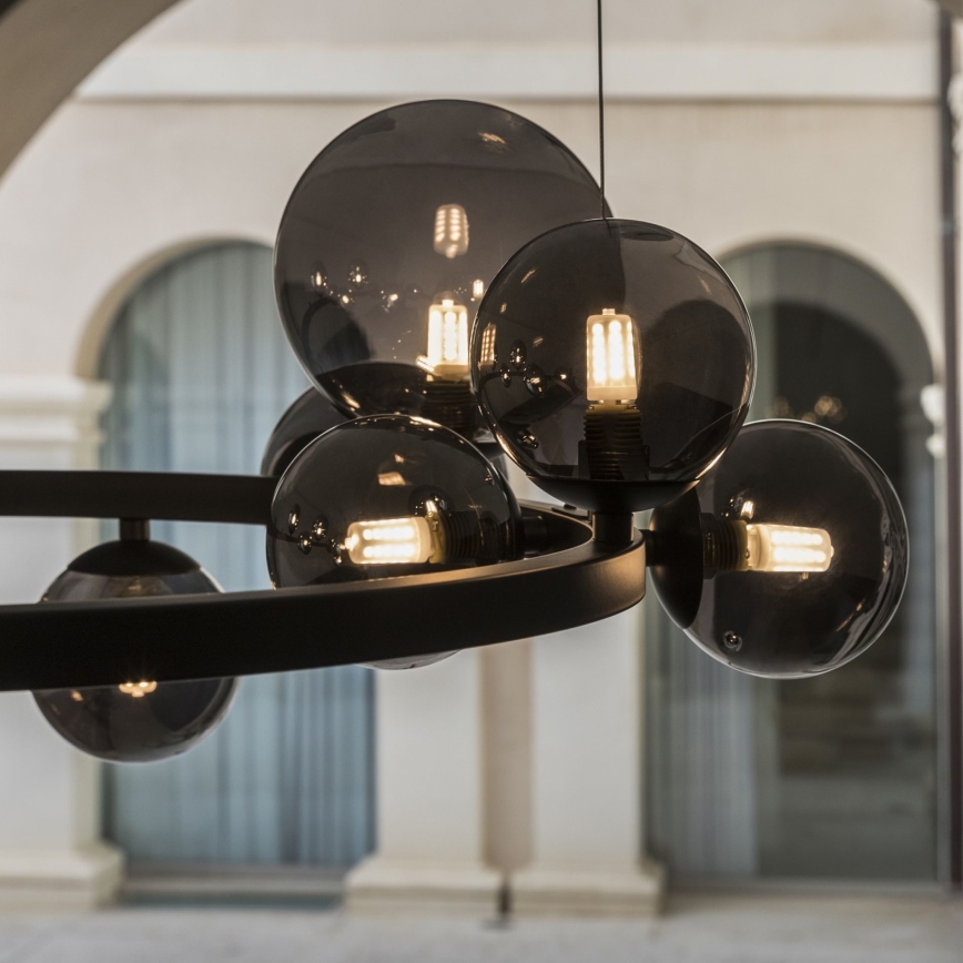 Ideal Lux - LED ljuskrona med textilsladd PERLAGE 11xG9/3W/230V diameter 73 cm svart/rökig