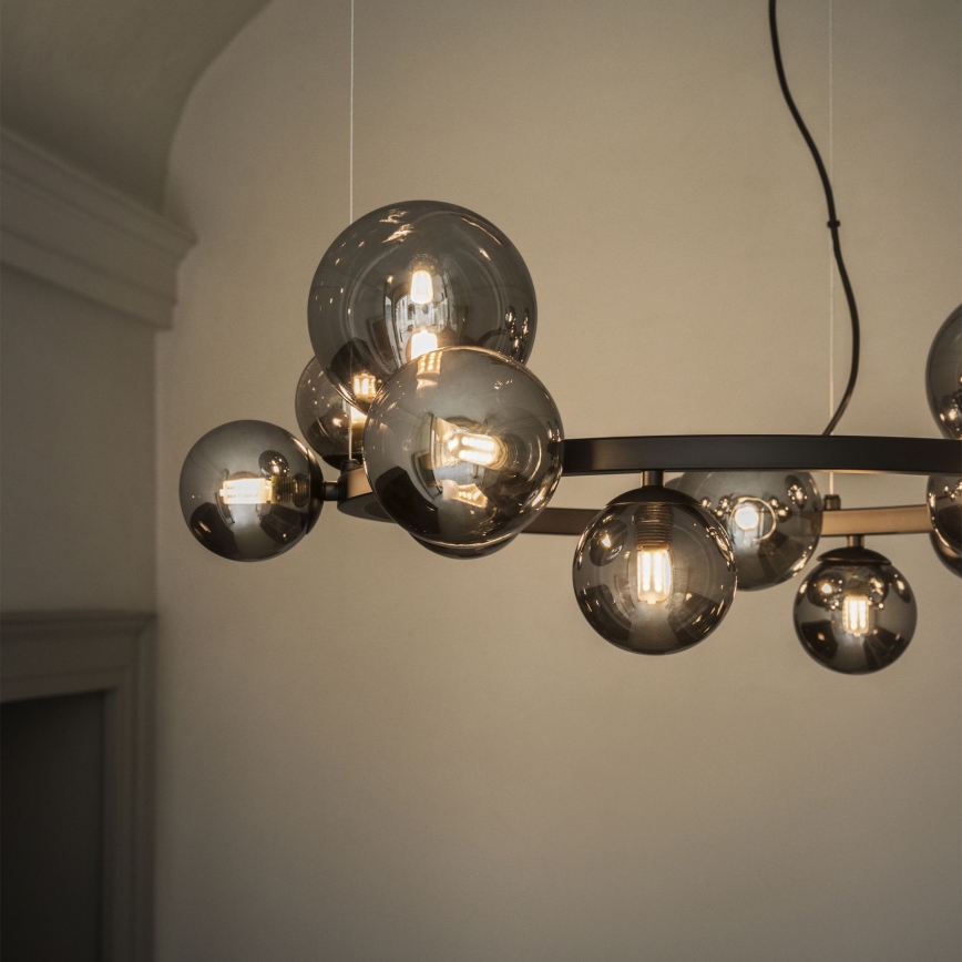 Ideal Lux - LED ljuskrona med textilsladd PERLAGE 11xG9/3W/230V diameter 73 cm svart/rökig