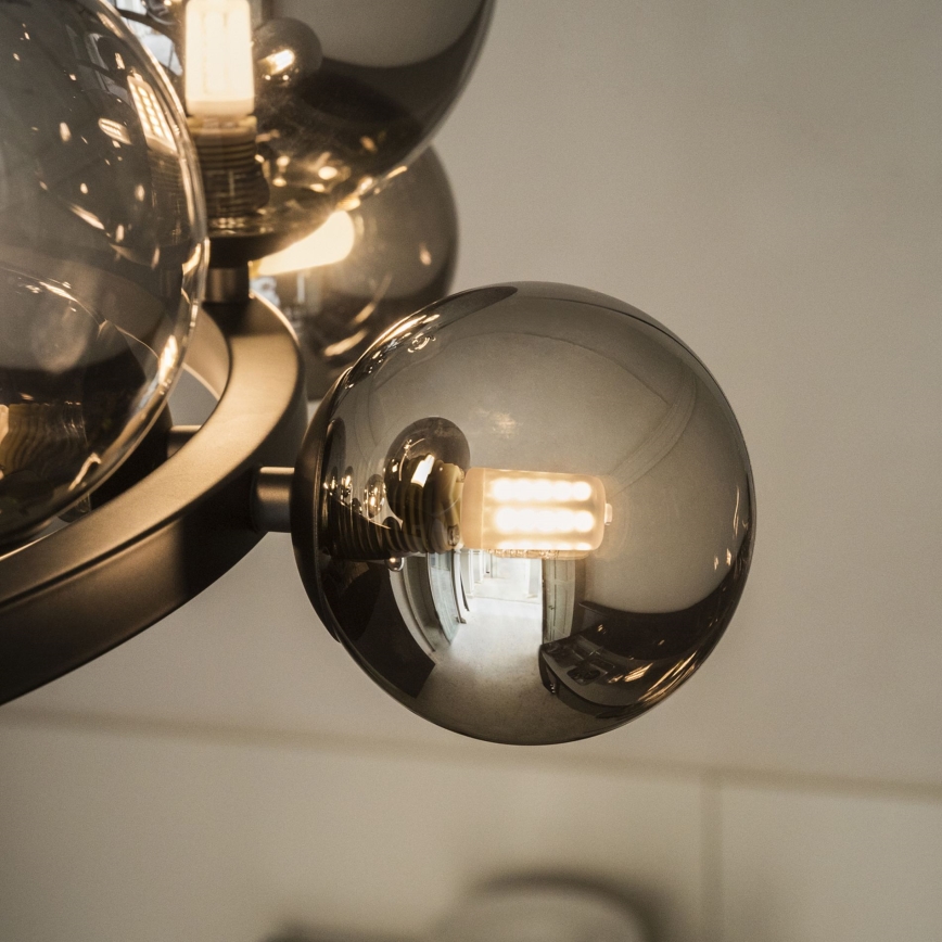 Ideal Lux - LED ljuskrona med textilsladd PERLAGE 11xG9/3W/230V diameter 73 cm svart/rökig