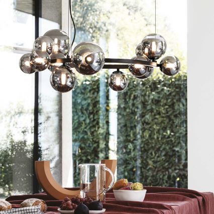 Ideal Lux - LED ljuskrona med textilsladd PERLAGE 14xG9/3W/230V diameter 85 cm svart/rökig