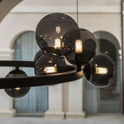 Ideal Lux - LED ljuskrona med textilsladd PERLAGE 14xG9/3W/230V diameter 85 cm svart/rökig