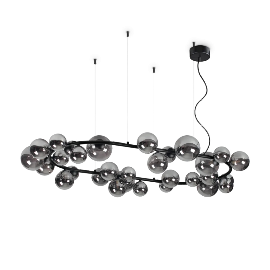 Ideal Lux - LED ljuskrona med textilsladd PERLAGE 30xG9/3W/230V diameter 143 cm svart/rökig