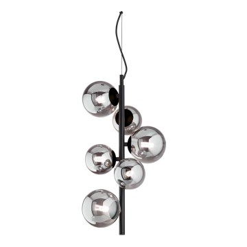 Ideal Lux - LED ljuskrona med textilsladd PERLAGE 6xG9/3W/230V diameter 26 cm svart/rökig