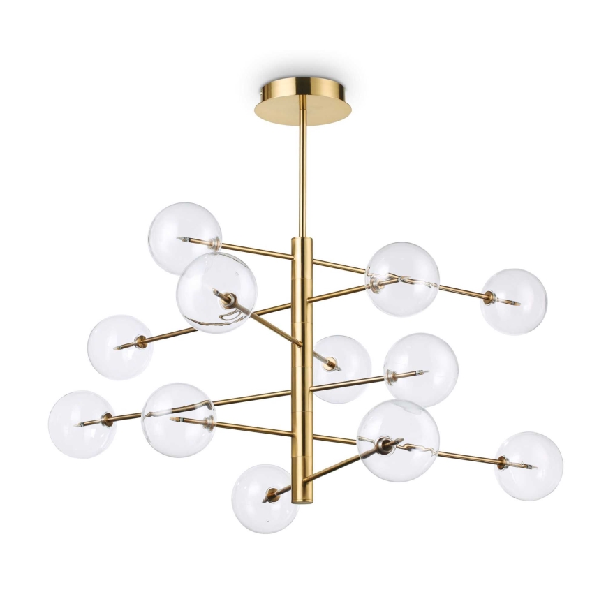 Ideal Lux - LED pendelljuskrona EQUINOXE 12xG4/2W/230V diameter 124 cm mässing/genomskinlig