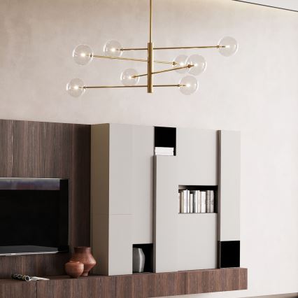 Ideal Lux - LED pendelljuskrona EQUINOXE 8xG4/2W/230V diameter 128 cm mässing/genomskinlig