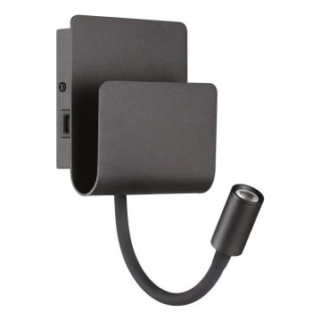 Ideal Lux - LED väggspotlight med en flexibel små lampor PROBE LED/9,5W/230V USB CRI 90 svart